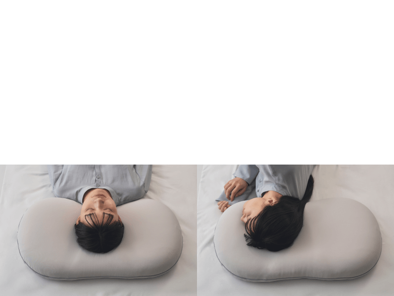 中央を低く、両サイドを高くした独自のゾーニング構造。寝返りがしやすく、仰向け・横向き・うつ伏せなどどんな寝姿勢でも無理なくフィットします。